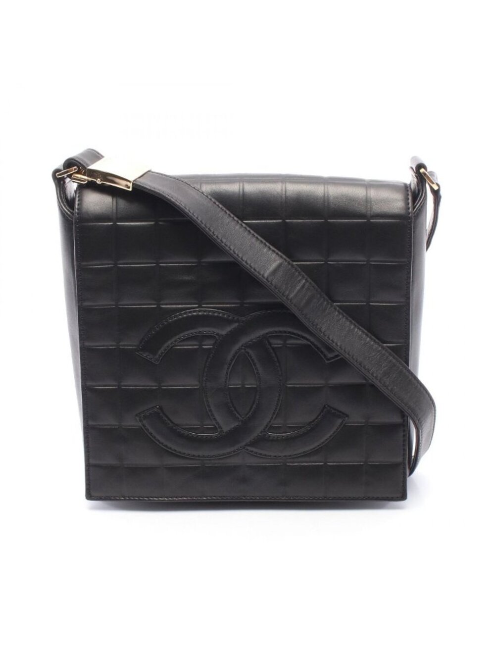 Chanel Shoulder Bag Choco Bar CC Logo Black Lambskin